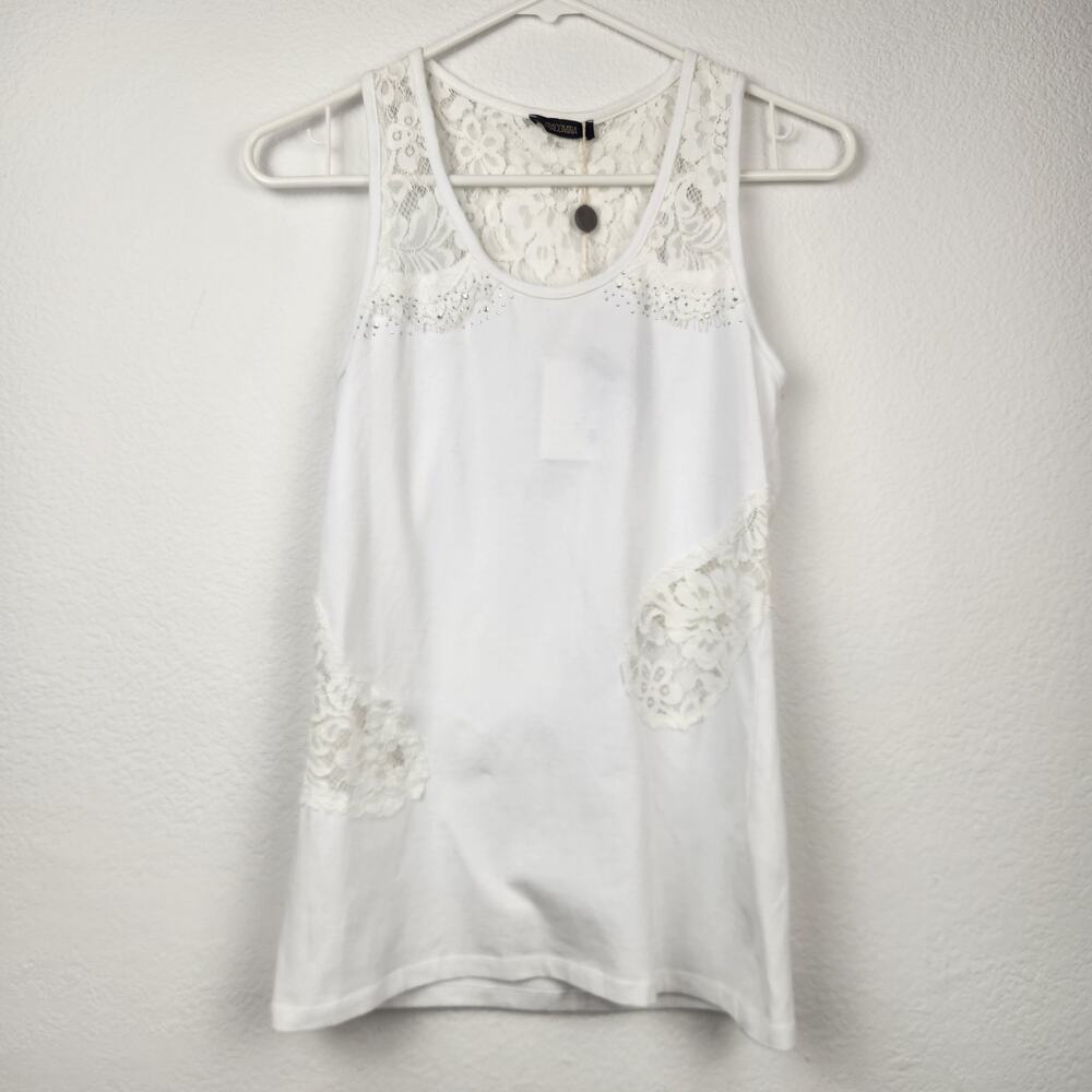 Fracomina White Lace Tank Top Size Small NWT Rhinestones